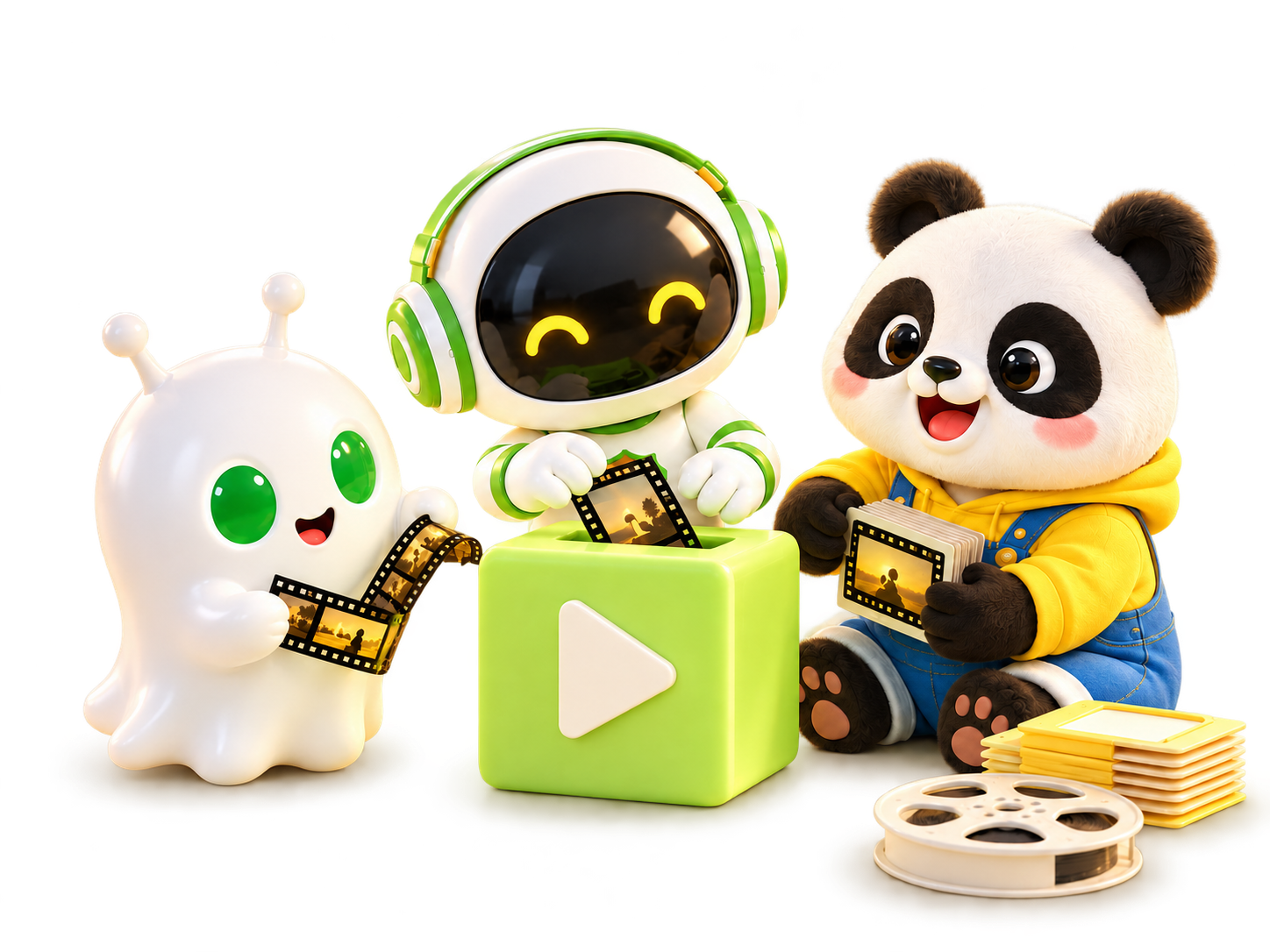 参考所提供品牌海报创作的阳光吉祥物组合插画